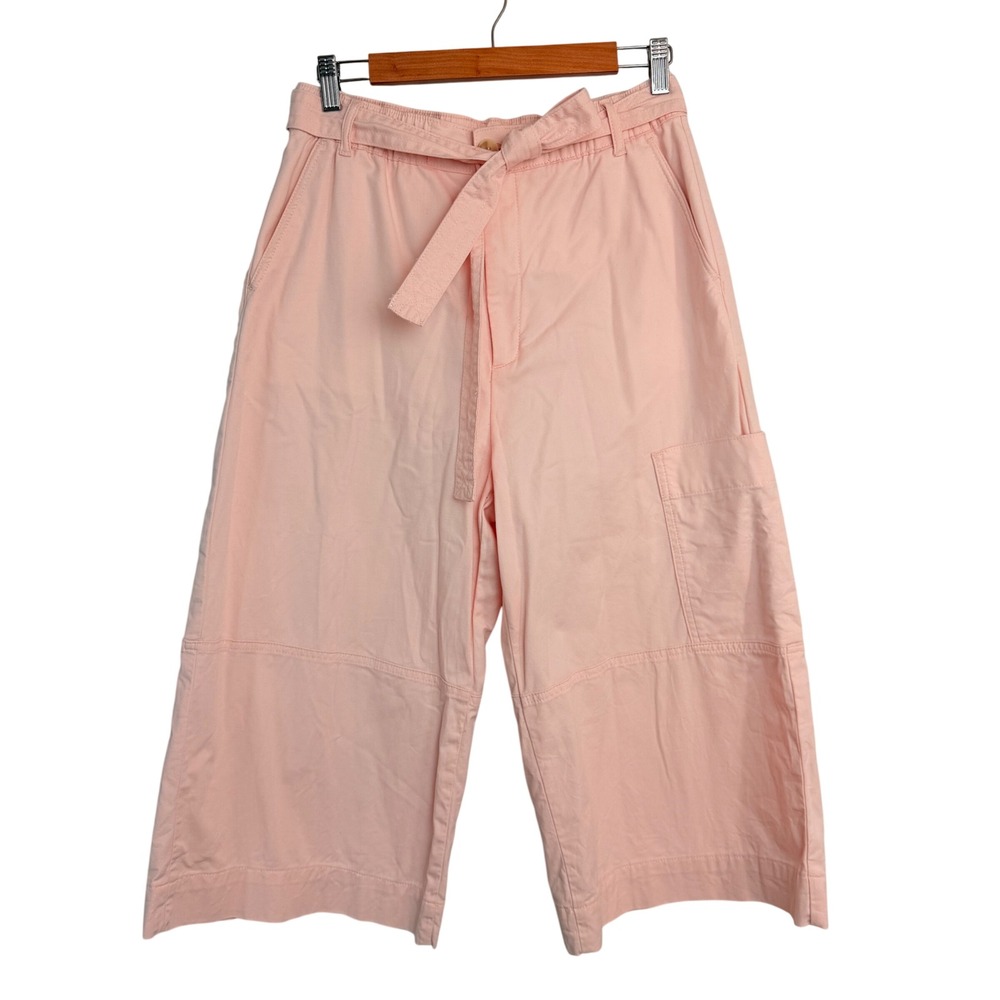 Maeve Anthropologie Pink Wide Leg Crop Utility Pants‎ Tie Waist Cargo Culotte S